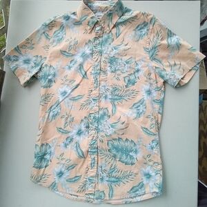 Sonoma Men’s Peach & Teal Tropical Floral Short Sleeve Button-Down - Size S